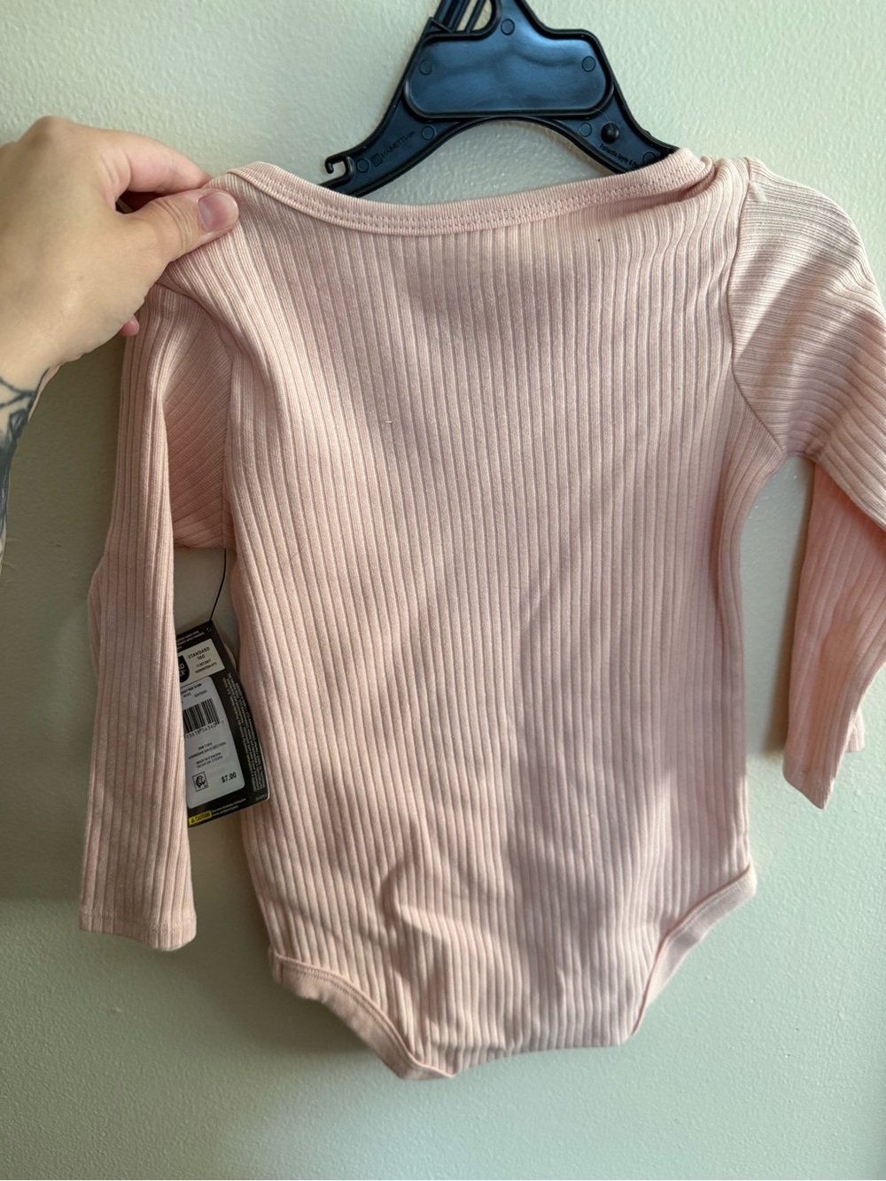 Pink Ribbed Long-Sleeve Baby One-Piece - Picture 2 of 2